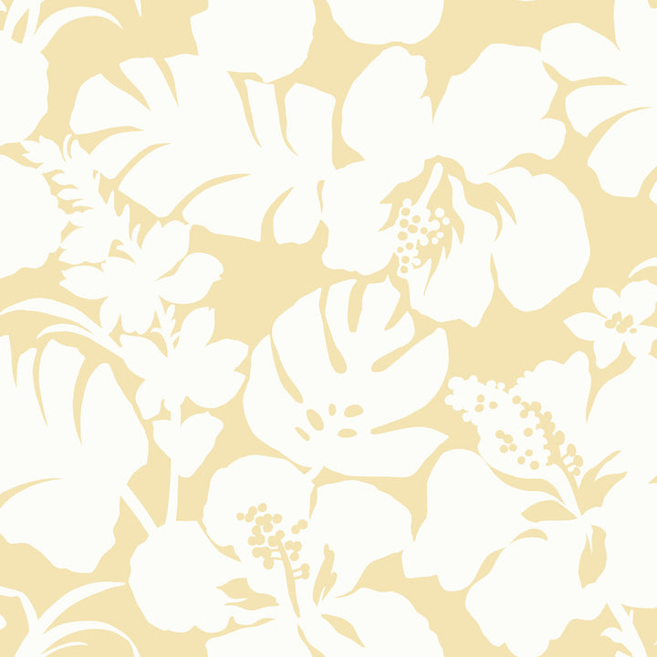 Hibiscus Arboretum Yellow Wallpaper by York Wallcoverings Water's Edge Resource Library Covers about 56.4 square feet 20.5-in by 33-ft long roll Prepasted 20.5 - Fabric Carolina -