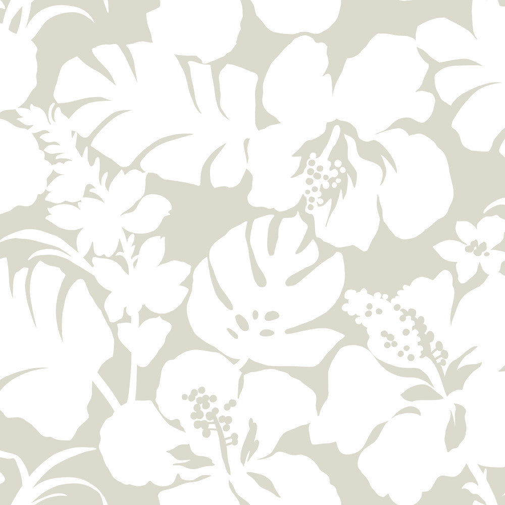 Hibiscus Arboretum Cream Wallpaper by York Wallcoverings Water's Edge Resource Library Covers about 56.4 square feet 20.5-in by 33-ft long roll Prepasted 20.5 - Fabric Carolina -