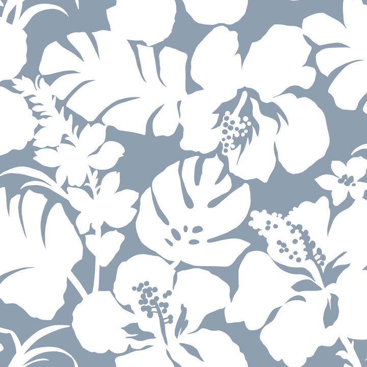 Hibiscus Arboretum Blue Wallpaper by York Wallcoverings Water's Edge Resource Library Covers about 56.4 square feet 20.5-in by 33-ft long roll Prepasted 20.5 - Fabric Carolina -
