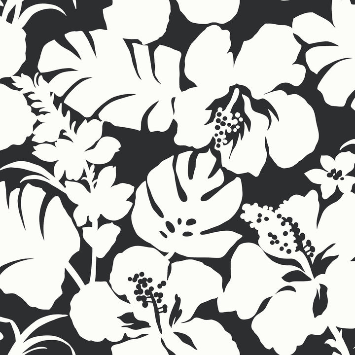 Hibiscus Arboretum Black Wallpaper by York Wallcoverings Water's Edge Resource Library Covers about 56.4 square feet 20.5-in by 33-ft long roll Prepasted 20.5 - Fabric Carolina -