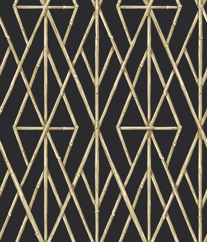 Riviera Bamboo Trellis Black Wallpaper by York Wallcoverings Water's Edge Resource Library Covers about 56.4 square feet 20.5-in by 33-ft long roll Prepasted 24 - Fabric Carolina -