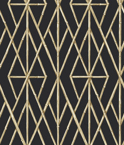 Riviera Bamboo Trellis Black Wallpaper by York Wallcoverings