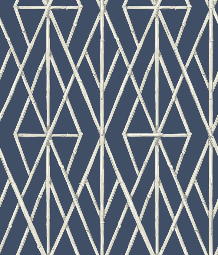 Riviera Bamboo Trellis Navy Wallpaper by York Wallcoverings Water's Edge Resource Library Covers about 56.4 square feet 20.5-in by 33-ft long roll Prepasted 24 - Fabric Carolina -