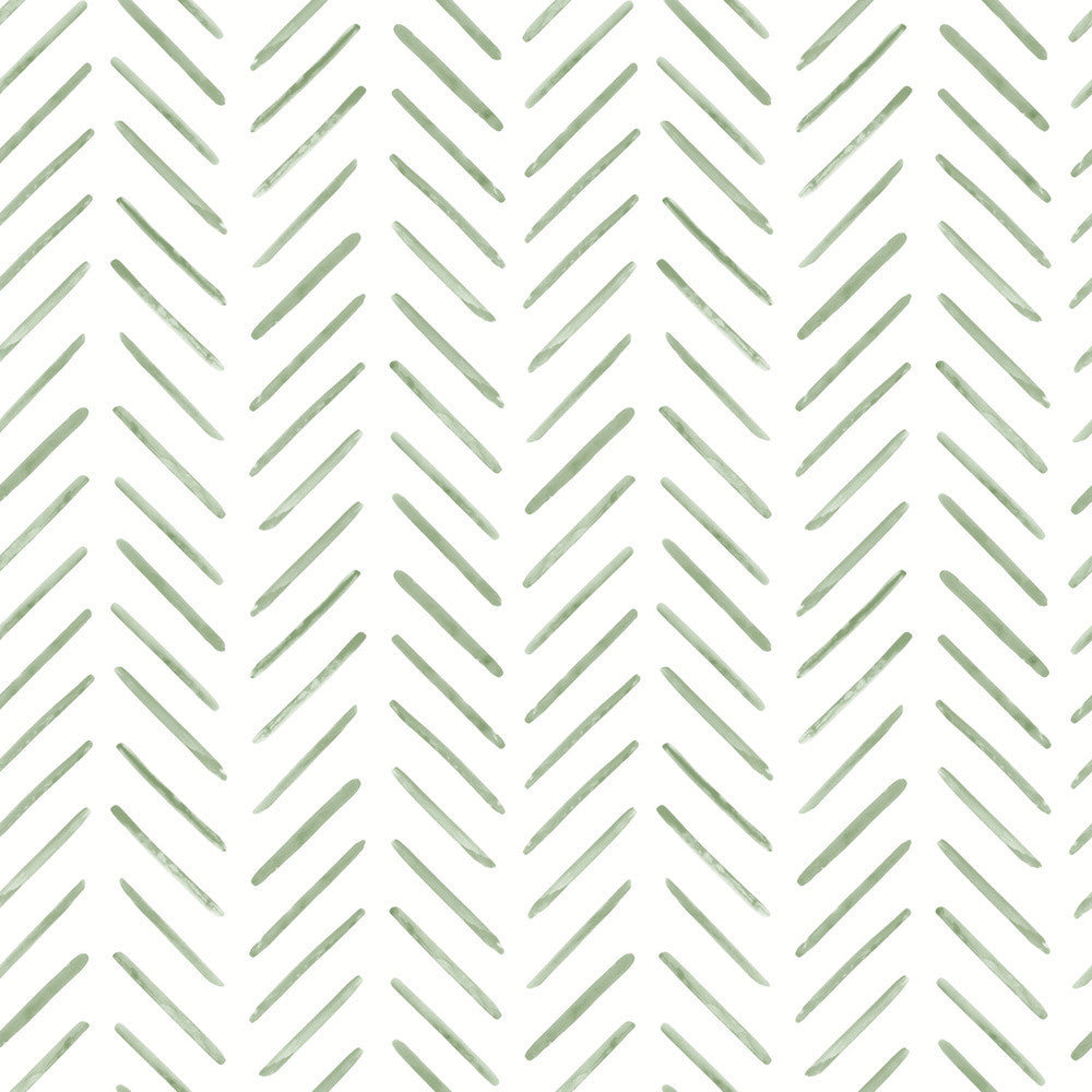 Painted Herringbone Green Wallpaper by York Wallcoverings Earthy Tones Covers about 56.4 square feet 20.5-in by 33-ft long roll Prepasted 20.5 - Fabric Carolina -