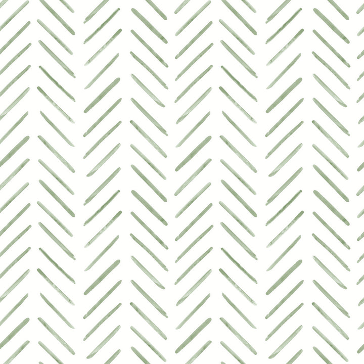 Painted Herringbone Green Wallpaper by York Wallcoverings Earthy Tones Covers about 56.4 square feet 20.5-in by 33-ft long roll Prepasted 20.5 - Fabric Carolina -