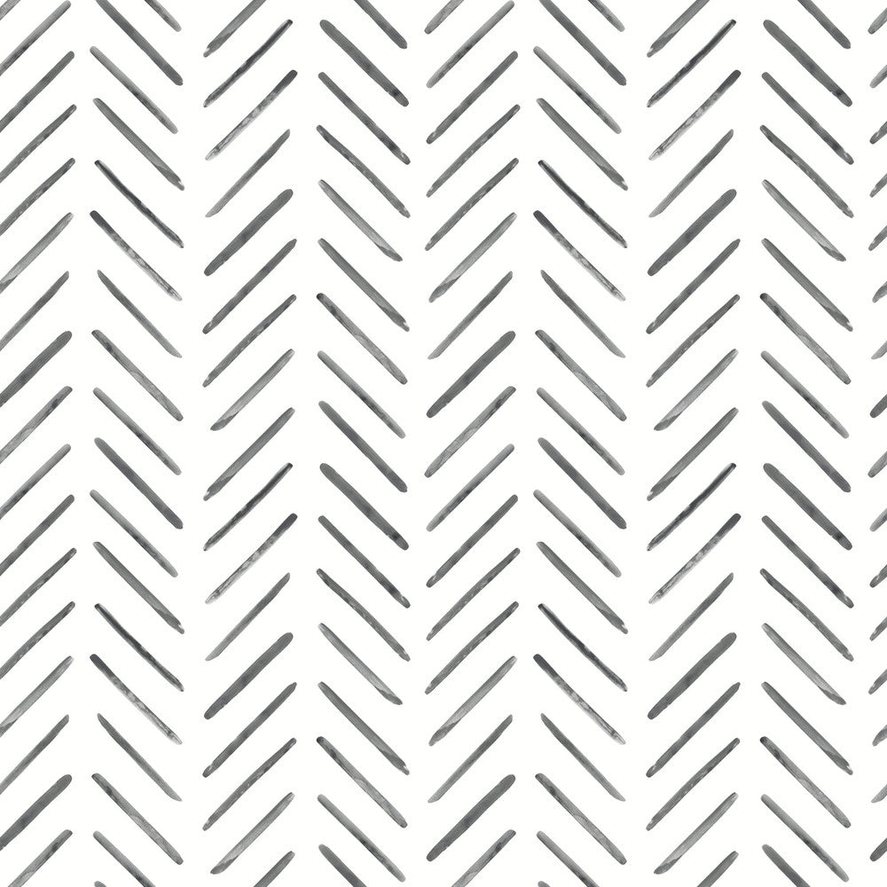 Painted Herringbone Black Wallpaper by Inspired by Color Water's Edge Resource Library Covers about 56.4 square feet 20.5-in by 33-ft long roll Prepasted 20.5 - Fabric Carolina -