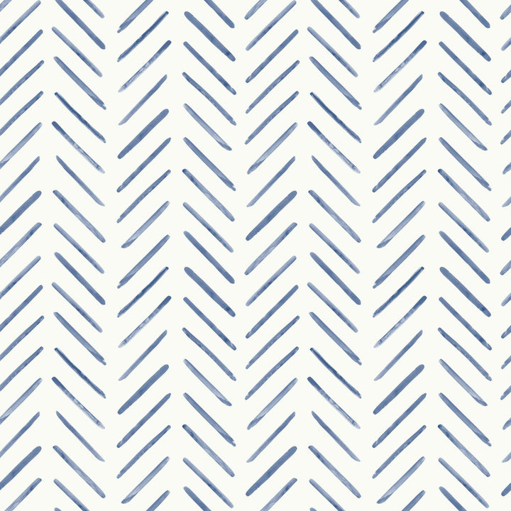 Painted Herringbone Navy Wallpaper by Inspired by Color Blues II Covers about 56.4 square feet 20.5-in by 33-ft long roll Prepasted 20.5 - Fabric Carolina -