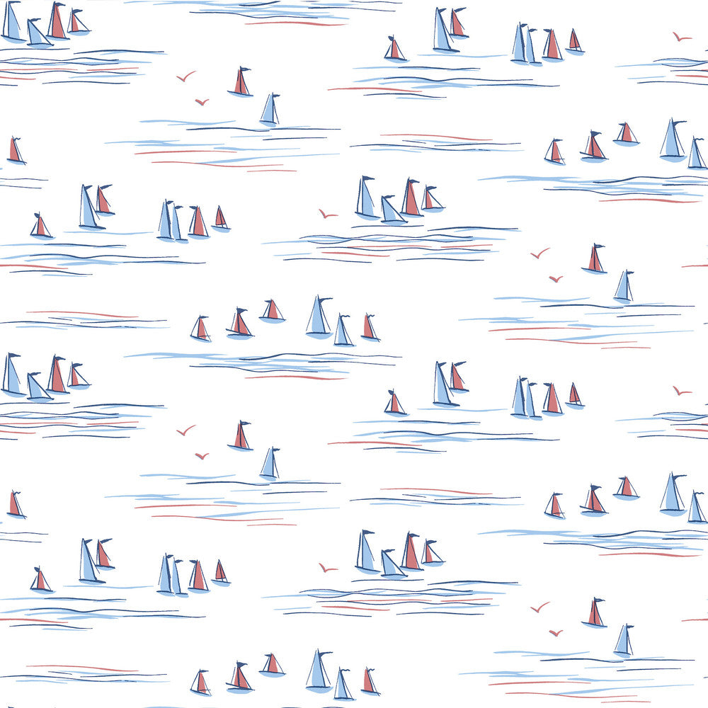 Full Sails Blue & Red Wallpaper by York Wallcoverings Water's Edge Resource Library Covers about 56.4 square feet 20.5-in by 33-ft long roll Prepasted 20.5 - Fabric Carolina -