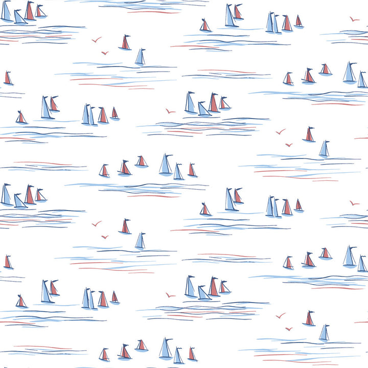 Full Sails Blue & Red Wallpaper by York Wallcoverings Water's Edge Resource Library Covers about 56.4 square feet 20.5-in by 33-ft long roll Prepasted 20.5 - Fabric Carolina -