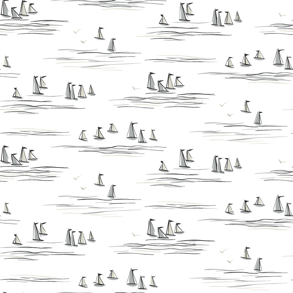 Full Sails Neutral Wallpaper by York Wallcoverings Water's Edge Resource Library Covers about 56.4 square feet 20.5-in by 33-ft long roll Prepasted 20.5 - Fabric Carolina -