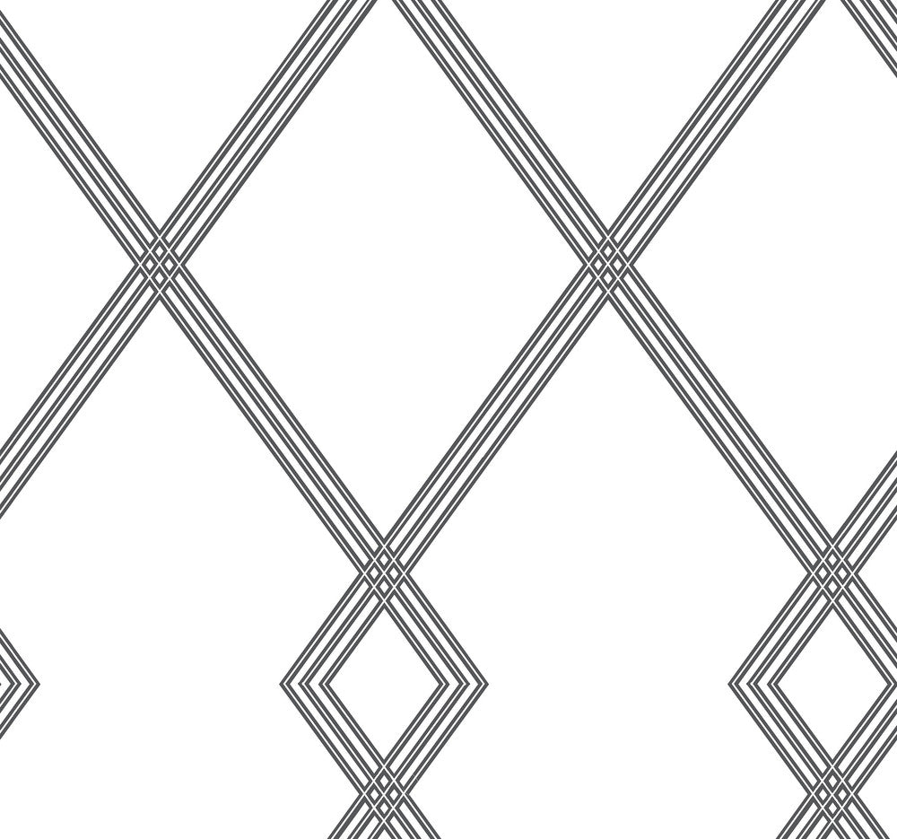 Ribbon Stripe Trellis White & Black Wallpaper by Inspired by Color Black & White, III Covers about 60.8 square feet 27-in by 27-ft long roll Prepasted 20.5 - Fabric Carolina -