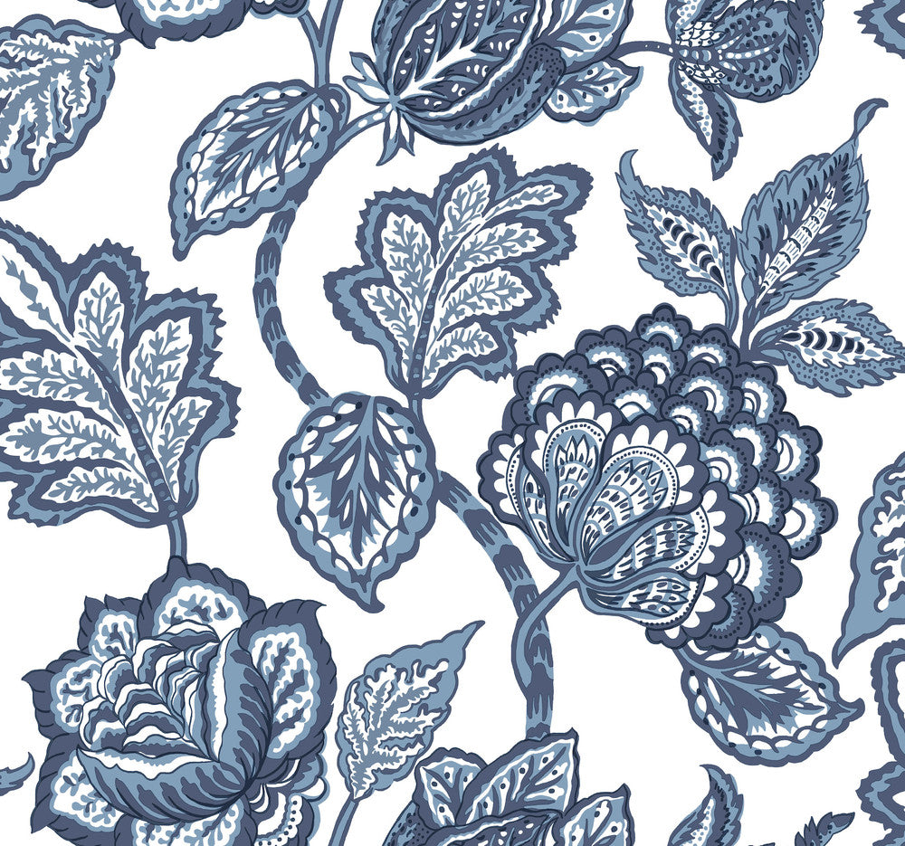 White & Blue Midsummer Jacobean Wallpaper by York Wallcoverings Conservatory Covers about 60.8 square feet 27-in by 27-ft long roll Prepasted 25.25 - Fabric Carolina -