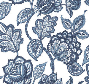 White & Blue Midsummer Jacobean Wallpaper by York Wallcoverings