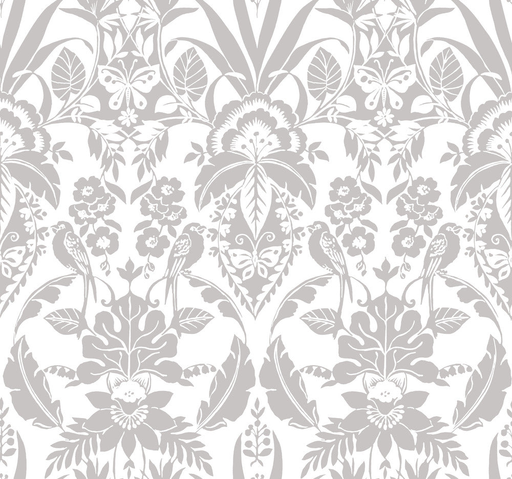 Grey Botanical Damask Wallpaper by York Wallcoverings Conservatory Covers about 60.8 square feet 27-in by 27-ft long roll Prepasted 25.25 - Fabric Carolina -