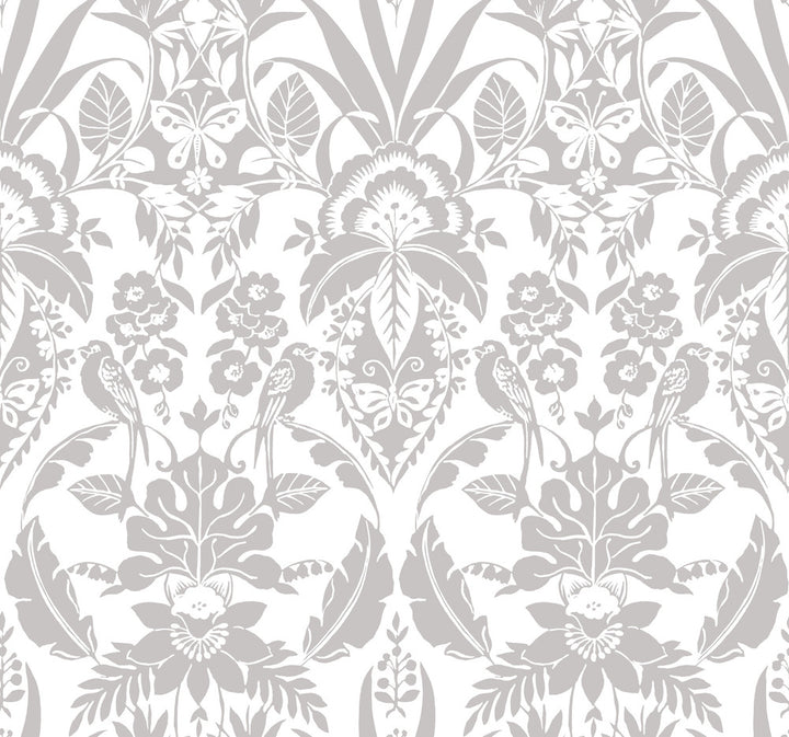 Grey Botanical Damask Wallpaper by York Wallcoverings Conservatory Covers about 60.8 square feet 27-in by 27-ft long roll Prepasted 25.25 - Fabric Carolina -