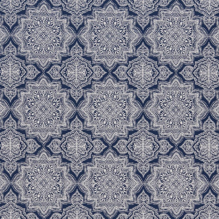 D1433 Indigo Mandala by Charlotte Designer Fabric Vibrant Wovens 100% Polypropylene Europe Exceeds 100,000 Wyzenbeek Rubs (Heavy Duty) </p><p>Repeat: Horizontal: 6" x Vertical: 7" 54 Inches - Swanky Fabrics -