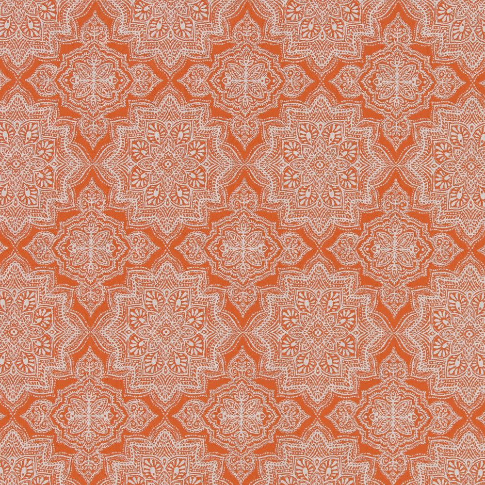 D1435 Tangerine Mandala by Charlotte Designer Fabric Vibrant Wovens 100% Woven Polypropylene Europe Exceeds 100,000 Wyzenbeek Rubs (Heavy Duty) Horizontal 6" x Vertical 7" 54 Inches - Swanky Fabrics -