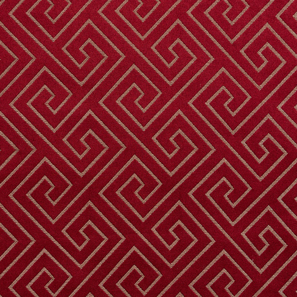 D172 Merlot Greek Key by Charlotte Fabric Sateens 100% Woven Polyester Asia Exceeds 100,000 Wyzenbeek Rubs (Heavy Duty) Horizontal: 3.5" x Vertical: 3.5" 54 Inches - Fabric Carolina -
