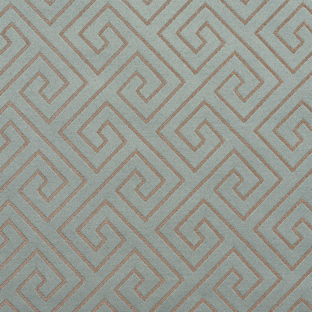 D174 Seamist Greek Key by Charlotte Designer Fabric Sateens 100% Woven Polyester Asia Exceeds 100,000 Wyzenbeek Rubs (Heavy Duty) Horizontal: 3.5" x Vertical: 3.5" 54 Inches - Swanky Fabrics -