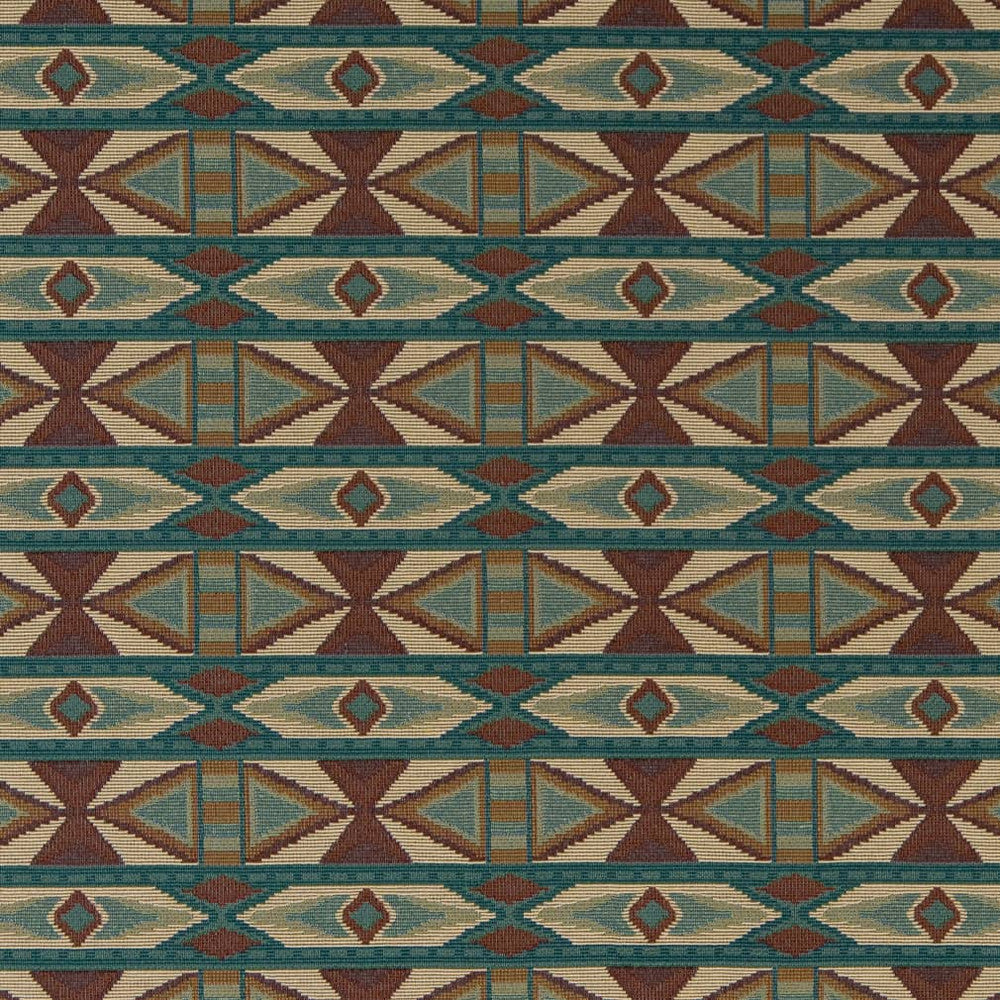 D2010 Teal by Charlotte Designer Fabric Southwest 62% Cotton, 38% Polyester Made In USA Exceeds 100,000 Wyzenbeek Rubs (Heavy Duty) </p><p>Repeat: Horizontal: 6" x Vertical: 4" 54 Inches - Swanky Fabrics -