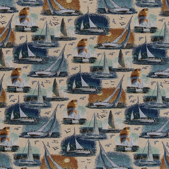 D2685 Sail Away by Charlotte Designer Fabric Novelty Tapestry 62% Cotton, 38% Polyester USA Exceeds 100,000 Wyzenbeek Rubs </p><p>Repeat: Horizontal 21.5" x Vertical 29" 54 Inches - Swanky Fabrics -