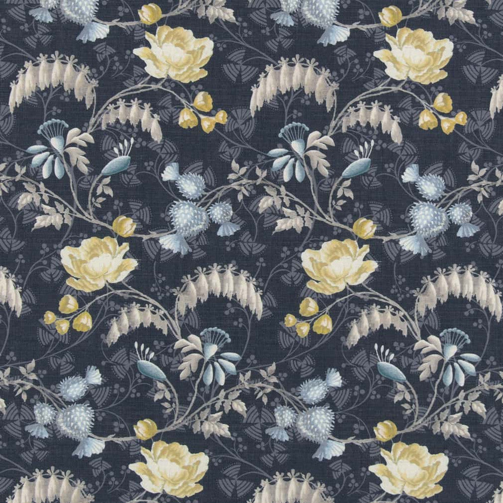 D2935 Indigo by Charlotte Fabric Crypton Prints 100% Polyester Asia Exceeds 60,000 Wyzenbeek Rubs </p><p>Repeat: Horizontal 11" x Vertical 18.5" 54 Inches - Fabric Carolina -