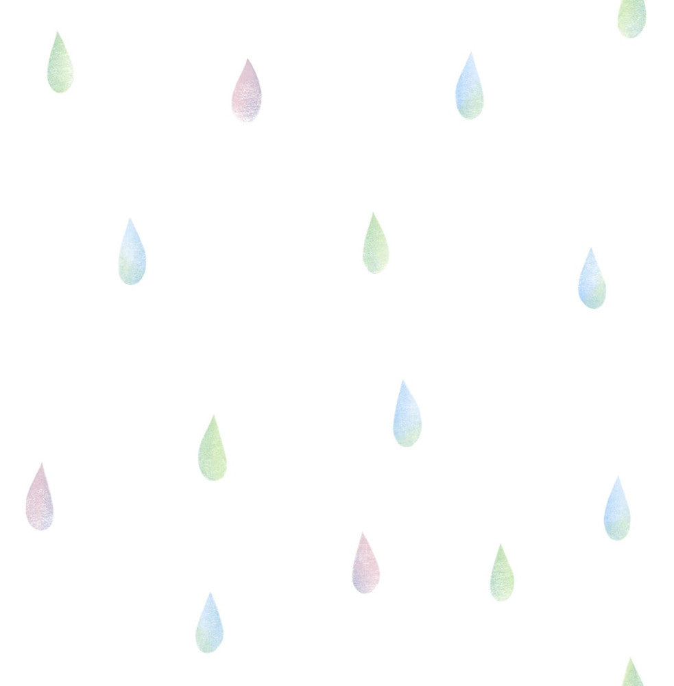 Raindrops Pink, Blue, and Green by Seabrook Wallpaper Day Dreamers United States 56.12 20.87" 20.5" - Fabric Carolina -