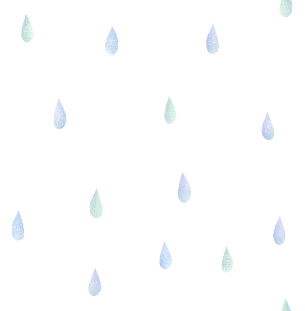 Raindrops Periwinkle and Mint by Seabrook Wallpaper Day Dreamers United States 56.12 20.87" 20.5" - Fabric Carolina -