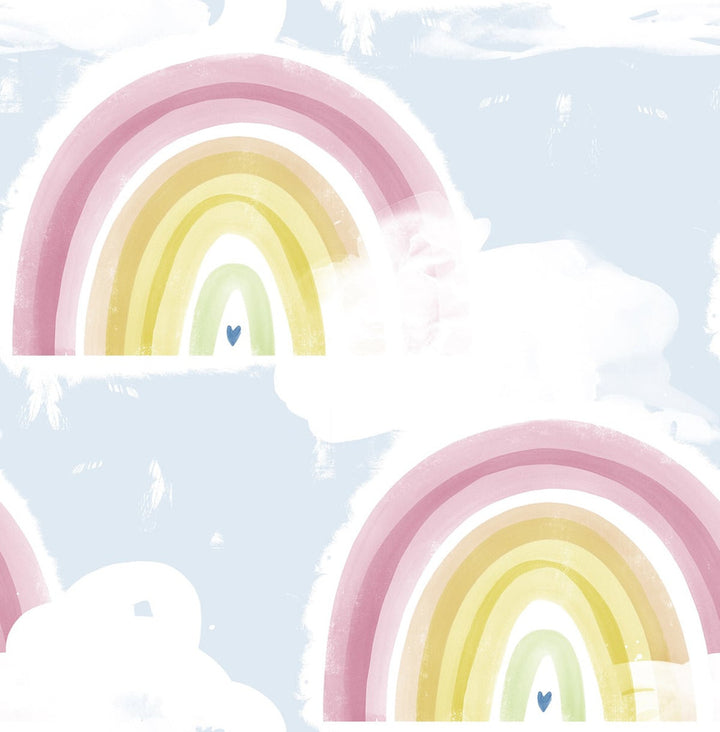 Rainbows Powder Blue by Seabrook Wallpaper Day Dreamers United States 56.12 20.87" 20.5" - Fabric Carolina -