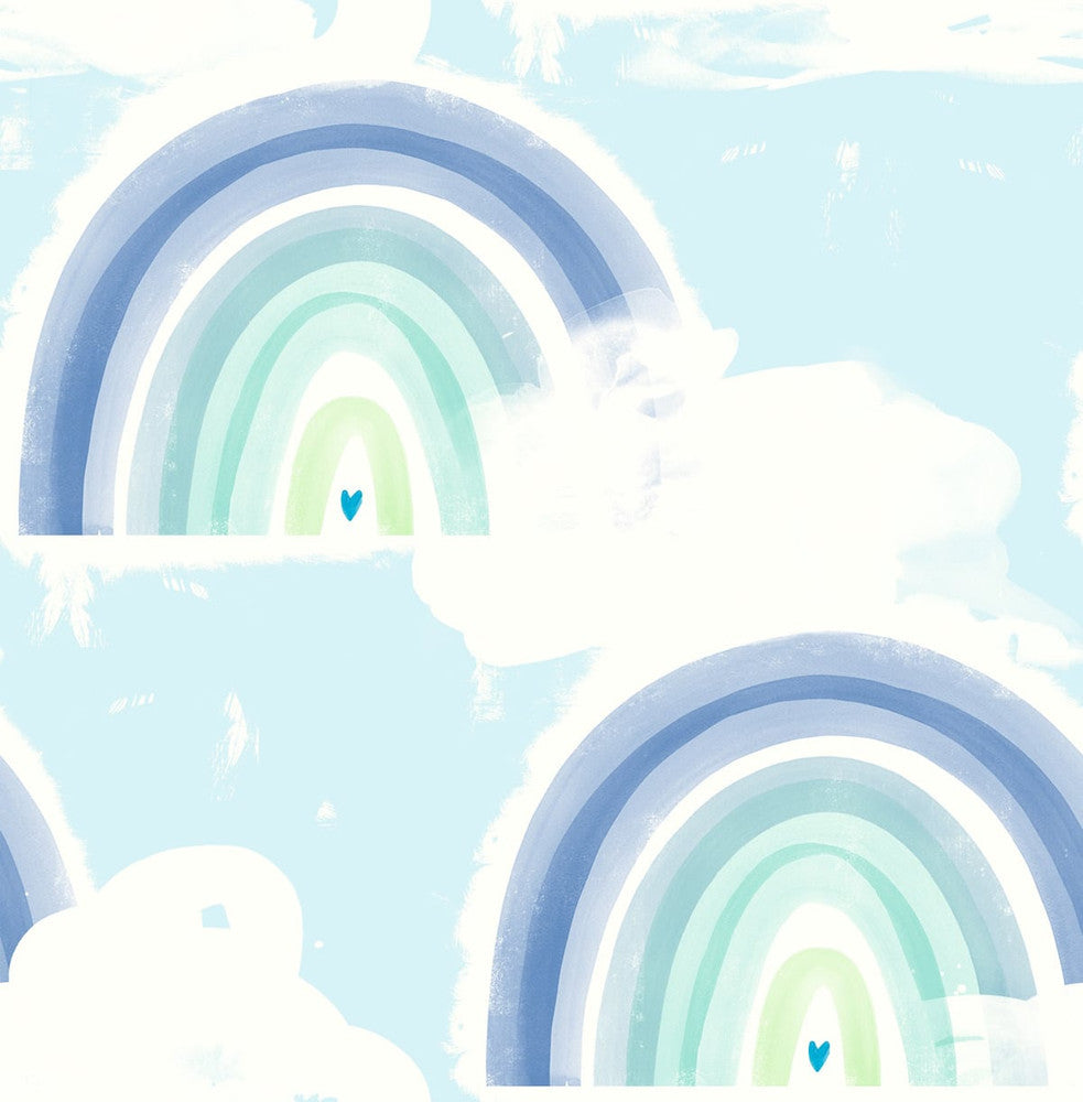 Rainbows Blue and Green by Seabrook Wallpaper Day Dreamers United States 56.12 20.87" 20.5" - Fabric Carolina -
