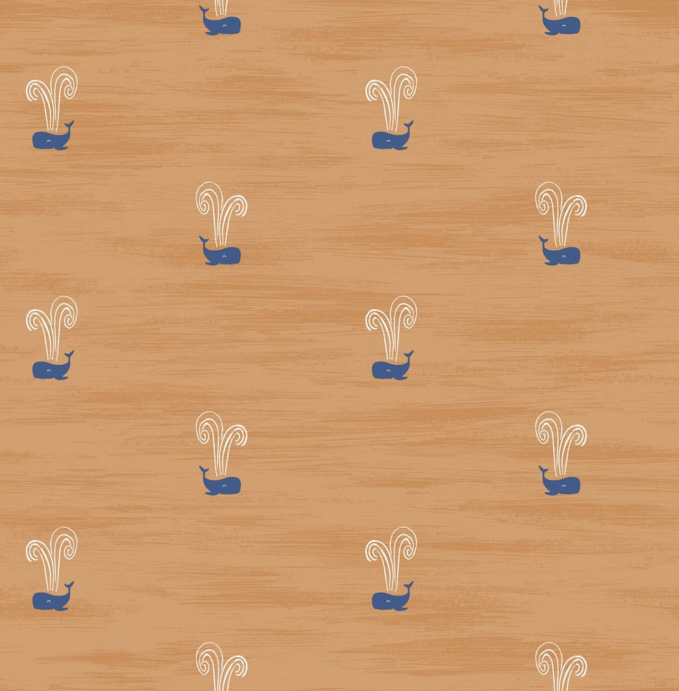 Tiny Whales Orange and Navy by Seabrook Wallpaper Day Dreamers United States 56.12 20.87" 20.5" - Fabric Carolina -