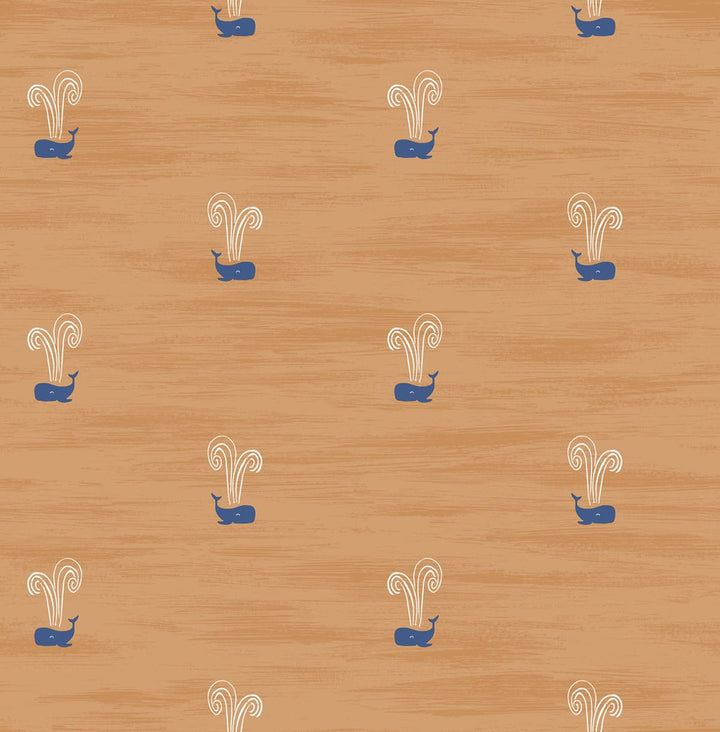 Tiny Whales Orange and Navy by Seabrook Wallpaper Day Dreamers United States 56.12 20.87" 20.5" - Fabric Carolina -