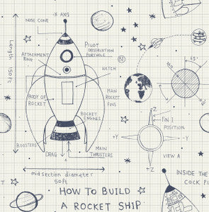 Rocket Ship White and Midnight Blue by Seabrook Wallpaper