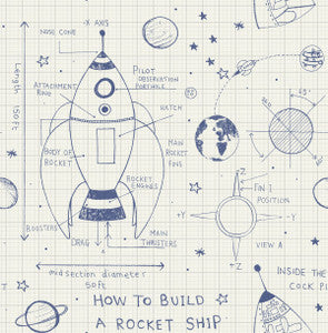 Rocket Ship White and Navy by Seabrook Wallpaper