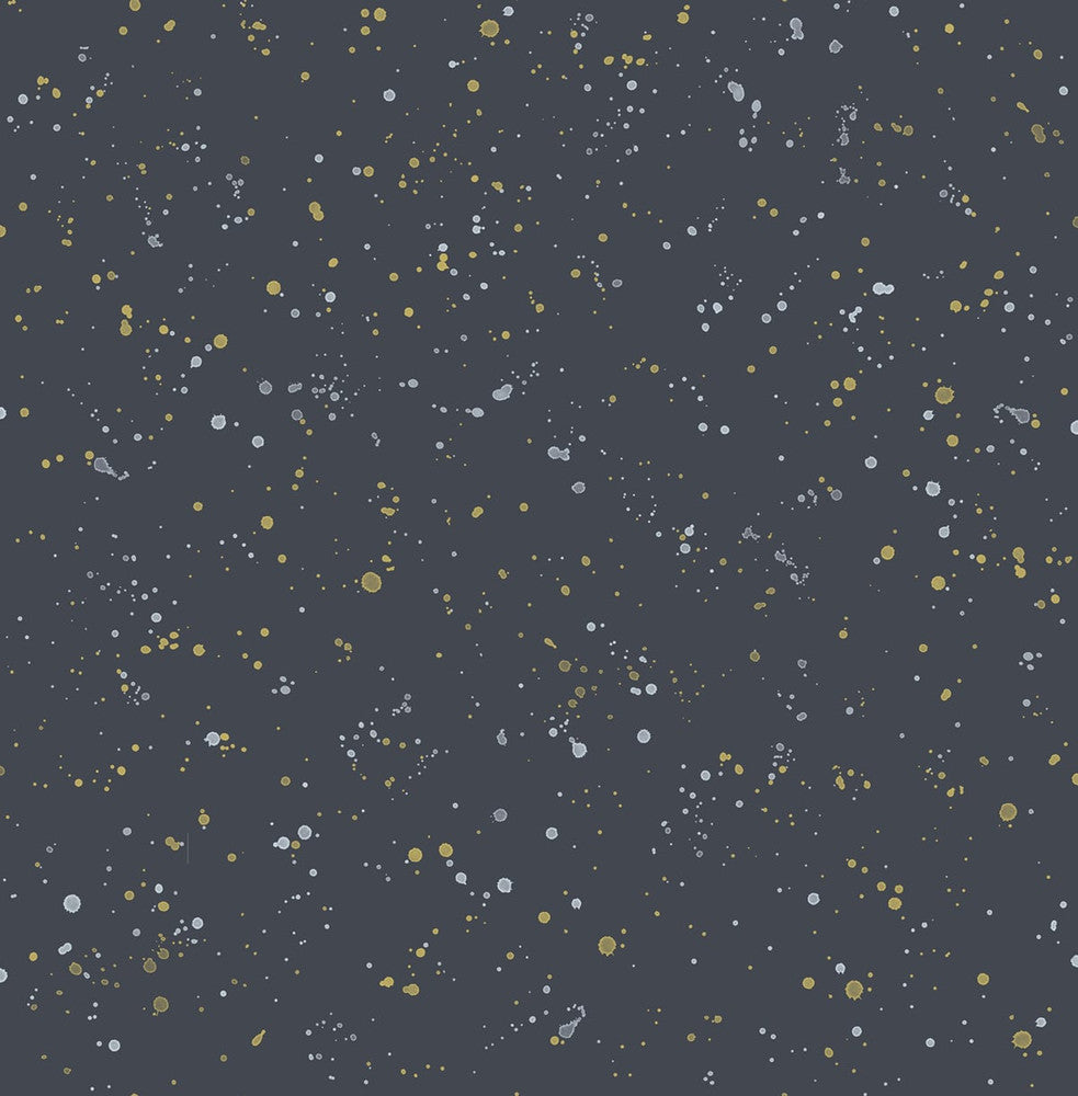 Paint Splatter Midnight Blue and Metallic Gold by Seabrook Wallpaper Day Dreamers United States 56.12 20.87" 20.5" - Fabric Carolina -
