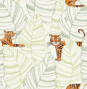 Hiding Tigers Green and Orange by Seabrook Wallpaper