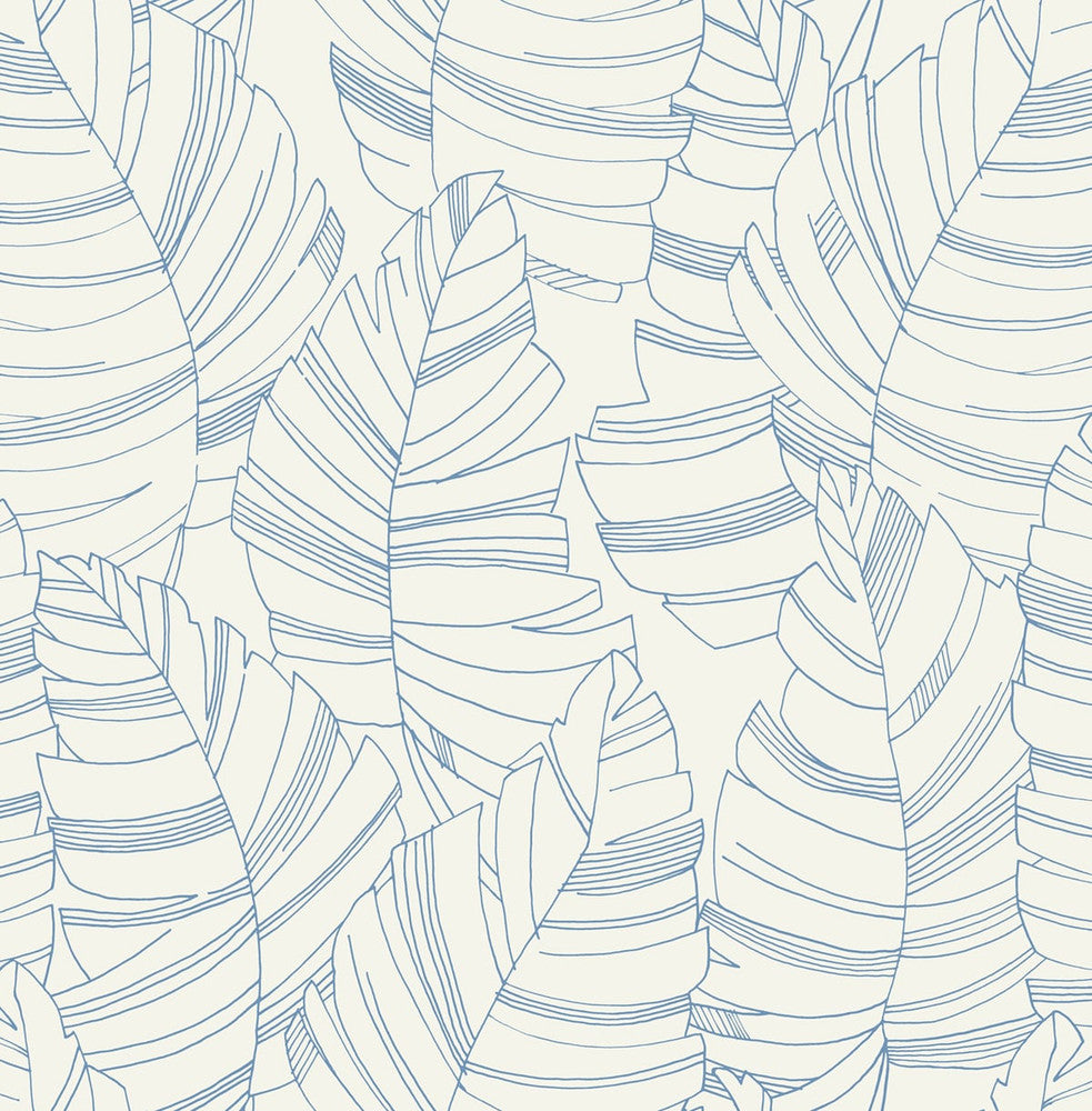 Jungle Leaves Carolina Blue by Seabrook Wallpaper Day Dreamers United States 56.12 20.87" 20.5" - Fabric Carolina -