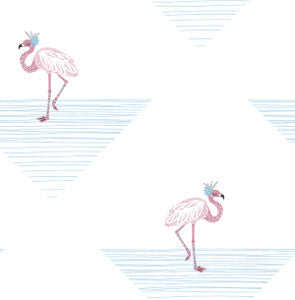 Dancing Flamingo Fuchsia and Sky Blue by Seabrook Wallpaper