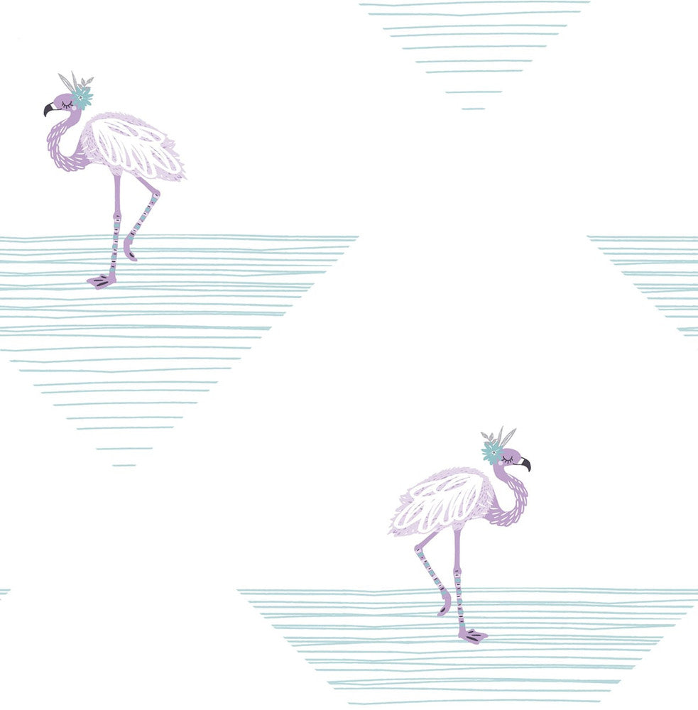Dancing Flamingo Teal and Lilac by Seabrook Wallpaper Day Dreamers United States 56.12 20.87" 20.5" - Fabric Carolina -