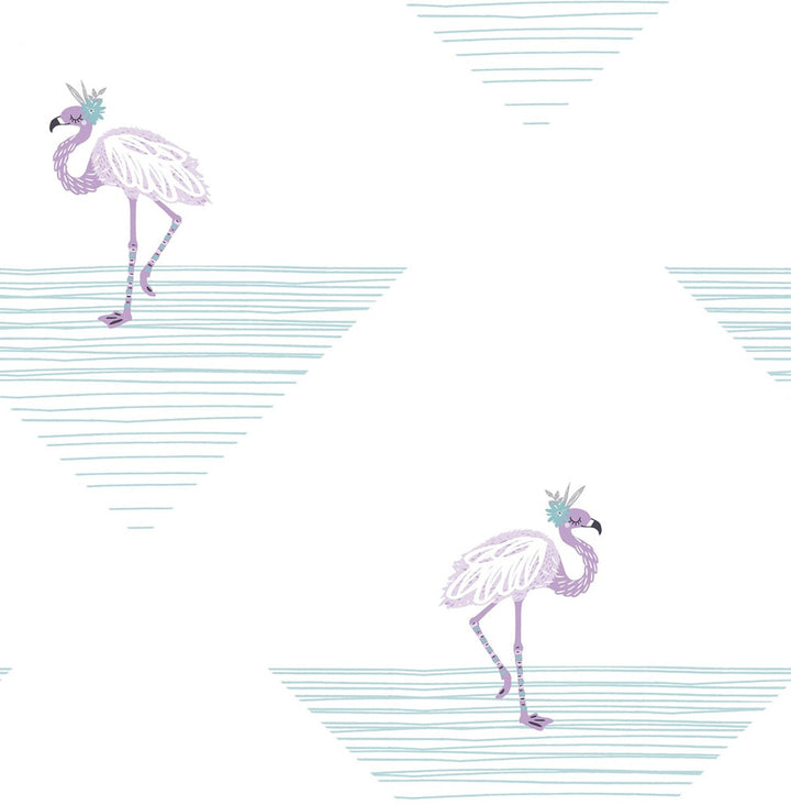 Dancing Flamingo Teal and Lilac by Seabrook Wallpaper Day Dreamers United States 56.12 20.87" 20.5" - Fabric Carolina -