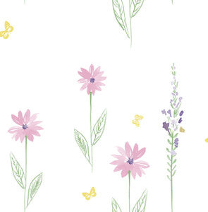 Daisy Field Pink and Green by Seabrook Wallpaper