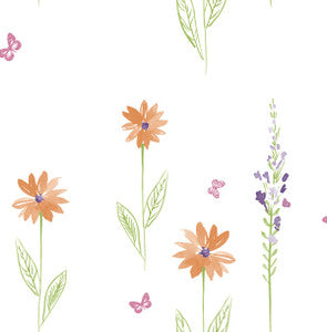 Daisy Field Orange and Lime by Seabrook Wallpaper