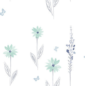 Daisy Field Teal and Gray by Seabrook Wallpaper