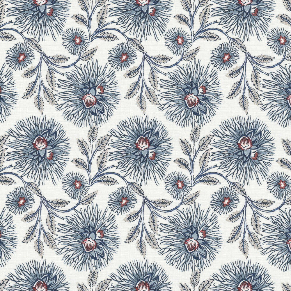 Dahlia 2 Festival by Stout Fabric Stout Fabric Dahlia 2 FestivalFabric Rainbow Library Powder/Wedgewood 50%Cot 35%Svi 15%Lin India </p><p>Repeat: H: 13.75, V: 18 55 in - Fabric Carolina -