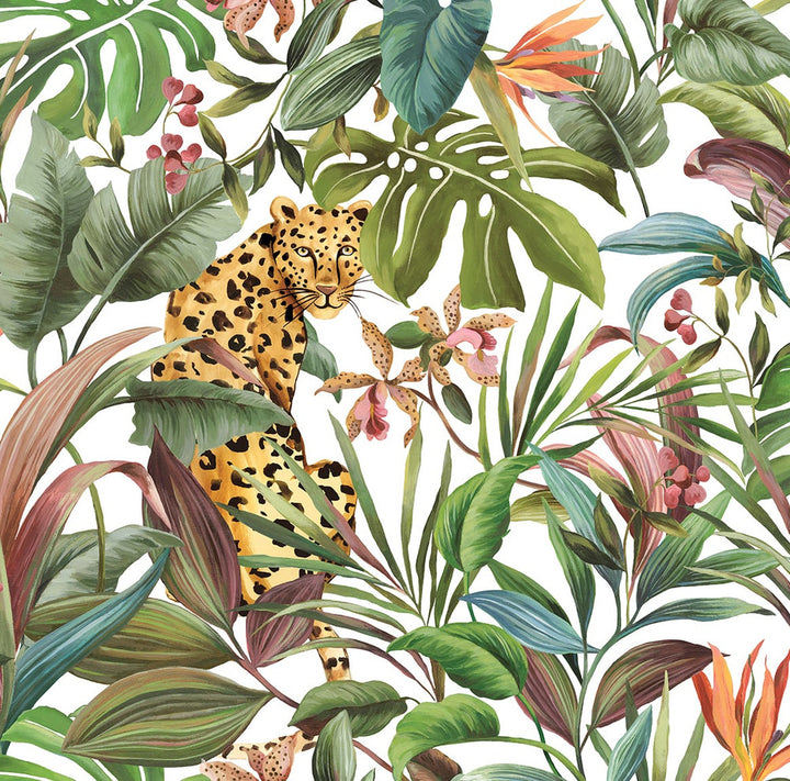 Tropical Leopard Gloss White by Seabrook Wallpaper Daisy Bennett Peel and Stick United States 40.5 27" 27" - Fabric Carolina -