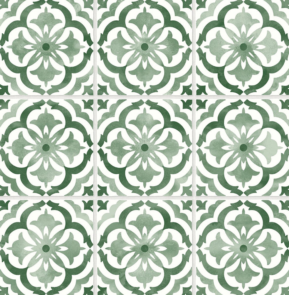 Sorento Tile Jungle Green by Seabrook Wallpaper Daisy Bennett Peel and Stick United States 30.75 6.95" 20.5" - Fabric Carolina -