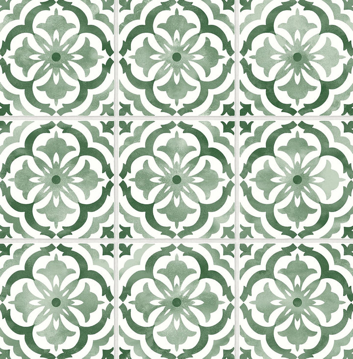 Sorento Tile Jungle Green by Seabrook Wallpaper Daisy Bennett Peel and Stick United States 30.75 6.95" 20.5" - Fabric Carolina -