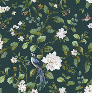 Chinoiserie Bird Vine Teal by Seabrook Wallpaper