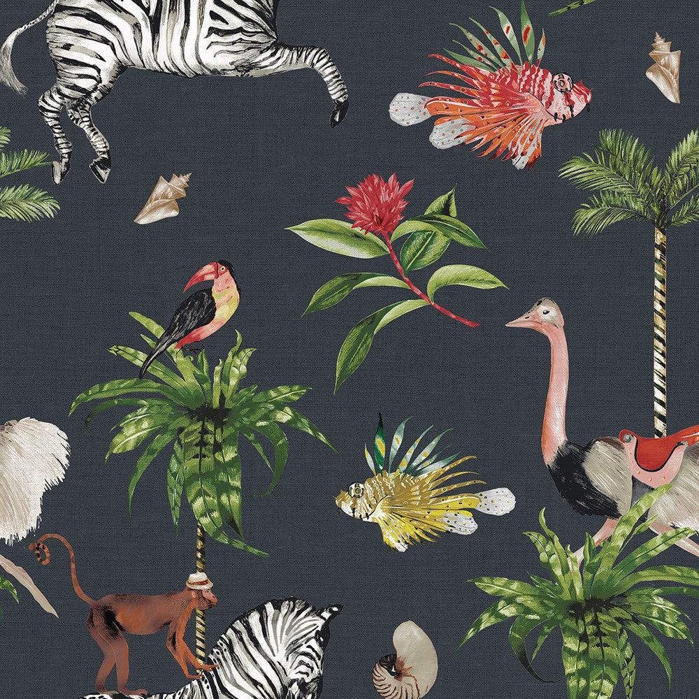 Merry Go Round Carbon by Seabrook Wallpaper West Boulevard Collection United States 60.75 27" 27" - Fabric Carolina -