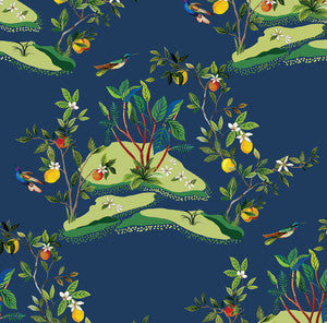 Citrus Hummingbird Navy Blue by Seabrook Wallpaper